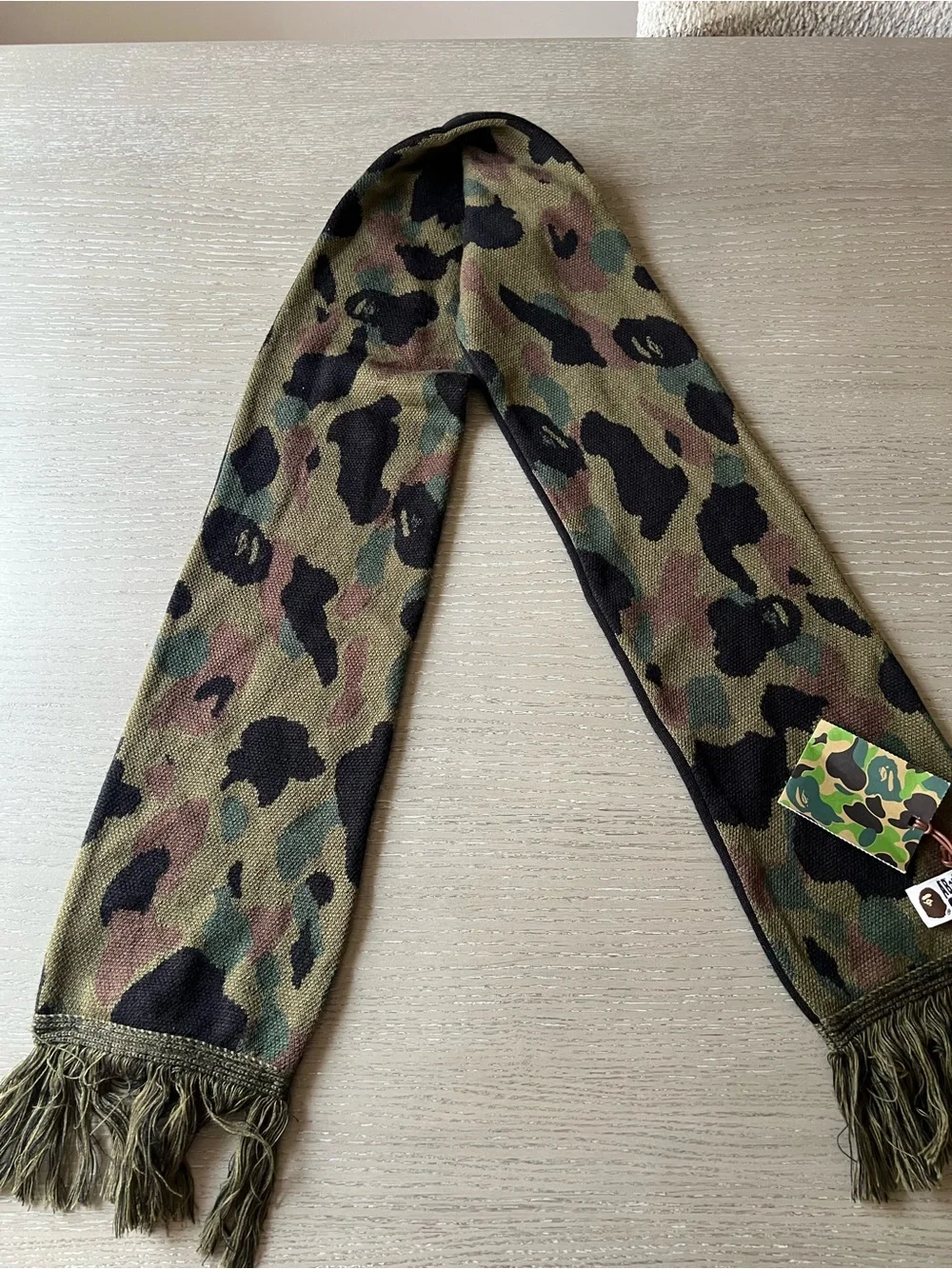 Bape Camo Knit Scarf in Olive, Black & Brown